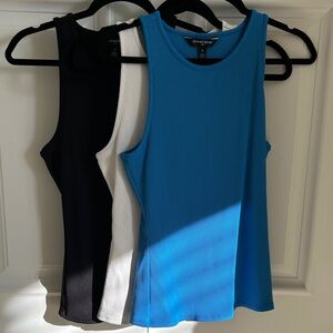 White House Black Market Trio Tank Tops - Black, White, Blue
